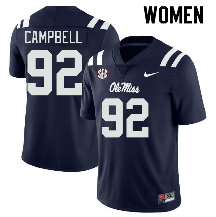 Women #92 Chamberlain Campbell Ole Miss Rebels College Football Jerseyes Stitched Sale-Navy